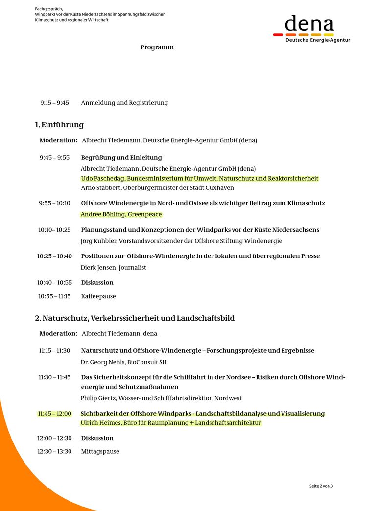 Referent Landschaftsbild und Offshore Windenergieanlagen